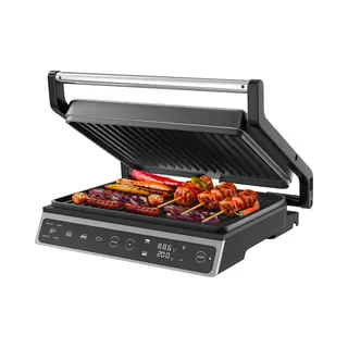 Olvy Contactgrill - 180º Uitklapbaar - Pfas-Vrij - Met Temperatuurregeling - Panini - Croque Monsieur Toestel - Grill Apparaat - Tosti Ijzer -