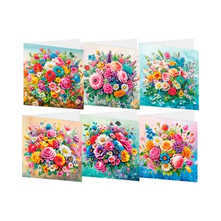 Adorzy Diamond Painting Kaarten Bloemen – 6 Wenskaarten Met Envelop - Diamond Painting Volwassenen – Diamond Painting Volledig Pakket