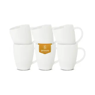 Vtwonen Mok Met Oor - Serviesset - Witte Koffiemok - Servies - Grote Mokken Set Van 6 - 400ml