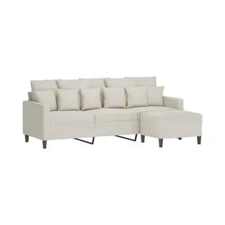 VidaXL 3-Sitzer-Sofa Mit Hocker Creme 180 Cm Samt