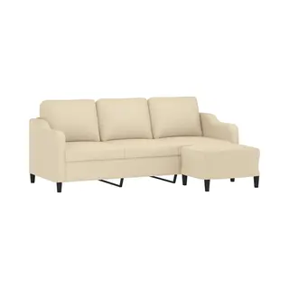Vidaxl 3-sitzer-sofa Mit Hocker Creme 180 Cm Stoff
