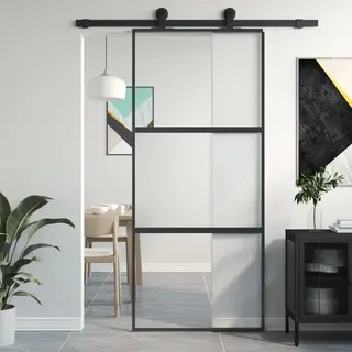Sliding Door Black 90x205 Cm Tempered Glass And Aluminium Vidaxl