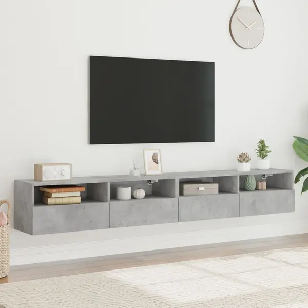 Tv Wall Cabinets 2 Pcs Concrete Grey 100x30x30 Cm Engineered Wood Vidaxl thumbnail