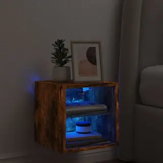 Tv Wall Cabinet With Led Lights Smoked Oak 30x28.5x30 Cm Vidaxl