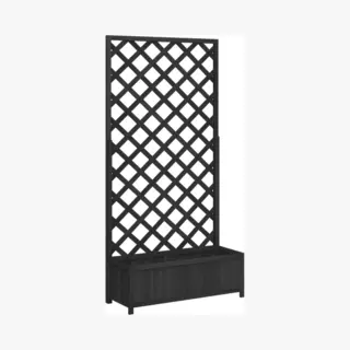 VidaXL Planter With Trellis - Black Solid Fir Wood, Rectangular Garden/Outdoor Planter Box With Support For Climbing Plants, 90x35x180cm