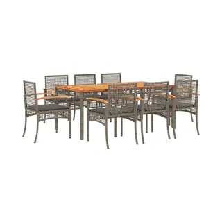 VidaXL 9-tlg. Garten-Essgruppe Mit Kissen Grau Poly Rattan