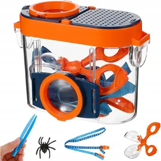 Playos® - Insectenkijker - Met Pincet, Tang En Draaglint - Blauw / Oranje - Insectendoos - Buitenspeelgoed - Insecten Speelgoed - Insectenpotje -