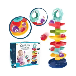 Playos® - Ballentoren - Met 2 Ballen - Peuter - Kleurrijk - 7 Lagen - Spiraaltoren - Ballenbaan - Knikkerbaan - Educatief