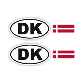 Jerma allerhandestickers Jerma - Dk - Denemarken Vlag - Auto - Sticker - 2x Ovaal 13x7 Cm - 2st 7x2.5 Cm - Vinyl - Zelfklevend