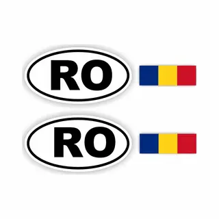 Jerma allerhandestickers Jerma - Ro - Roemenië Vlag - Auto - Sticker - 2x Ovaal 13x7 Cm - 2st 7x2.5 Cm - Vinyl - Zelfklevend