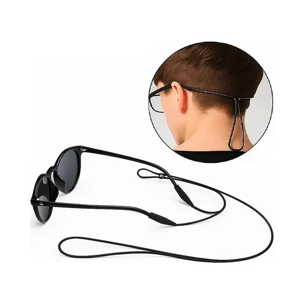 Cheaperito Elastische Brillenkoord I Siliconen Brillenbandje I Verstelbaar I Zonnebril Koord I Bril Touwtje I Koord Bril I Anti-Slip I Universeel I 55 Cm I Zwart thumbnail