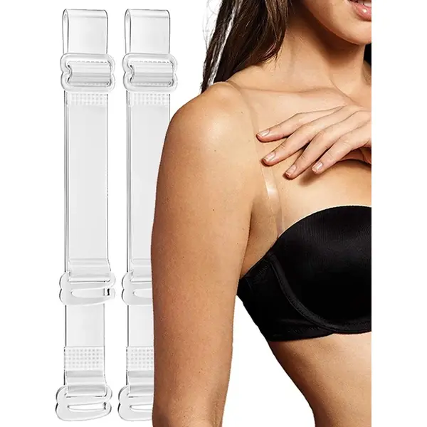 Cheaperito 1 Paar Transparante Bh-bandjes Voor Een Strapless Look I Hoge Elasticiteit I Voorkomt Wegzakken Bh I Met Antislipgesp I Verstelbaar I Siliconen I 1.5 thumbnail