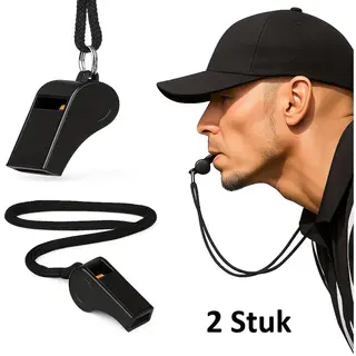 Cheaperito 2x Scheidsrechtersfluit Met Koord I Outdoor Fluit I Sport Fluit I Fluitje I Met Ring I Kunststof I Zwart