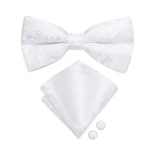 Vlinderdas Inclusief Pochet En Manchetknopen - 100% Zijden - Paisley - Wit - Vlinderstrik - Strik - Pochette - Heren - Vlinderdassen