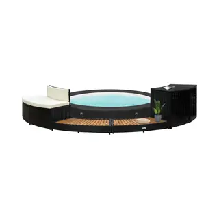 VidaXL Jacuzzi-omranding - Spa-ombouw - Spa-ombouw Poly Rattan En Acaciahout Zwart - Outdoor Living - Tuinset - Lounge Set