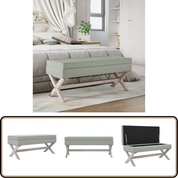 VidaXL Opbergkruk - 110x45x49 Cm - Fluweel - Lichtgrijs Opbergkruk - Voetenbank - Vintage Meubilair - Design Kruk - Zachte Stoffen thumbnail