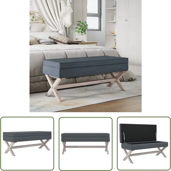 VidaXL Velvet Bankje - Krukken - Opbergkruk 110x45x49 Cm Fluweel Donkergrijs - Opbergkruiken - Donkere Meubels - Salon Meubilair thumbnail