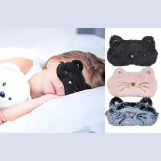 Mylinsé 3 Stuks Kinder Slaapmaskers – Katten Design – Poes Zwart Roze Grijs – Zachte Oogmaskers – Reismaskers Kinderen – Vanaf 5 Jaar