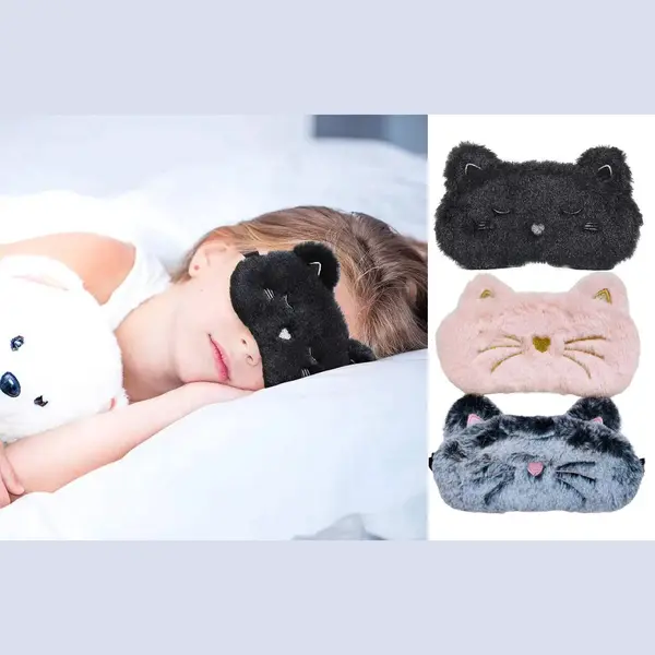 Mylinsé 3 Stuks Kinder Slaapmaskers – Katten Design – Poes Zwart Roze Grijs – Zachte Oogmaskers – Reismaskers Kinderen – Vanaf 5 Jaar thumbnail