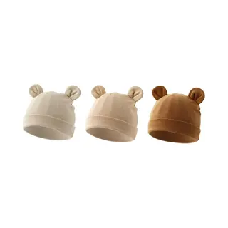Mylinsé 3 Pack Babymutsjes Newborn Beervorm Effen Beige, Bruin, Taupe/ Warmgrijs