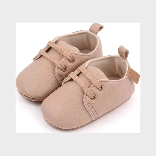 Mylinsé Babyschoentjes 6-12 Maanden - Baby Schoenen Maat 19/20 - 12 Cm - Antislip Rubber Zool - Meisjes Jongens Schoentjes - Effen Beige - Veterschoenen - thumbnail