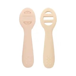 Miniiyou Baby Eerste Eetfase Lepel Set – Roze Beige - 2 Stuks – Zelfstandig Eten – Bpa-vrij Siliconen Lepels (Open & Gesloten Design)
