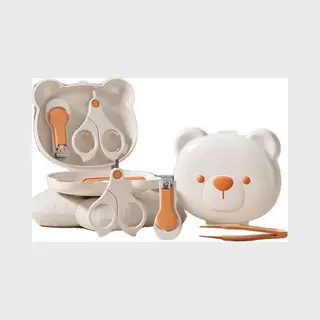 Mylinsé Manicureset Baby - Nagelschaar - Vijl - Nagelknipper - Pincet - Beer Wit Oranje - Kraamcadeau