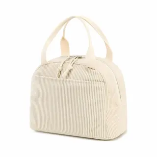 Mylinsé Beige Corduroy Geïsoleerde Lunchtas 25×20×15 cm – Warmhoudtas Met Voorvak – Koeltas - Thermotas - Waterafstotend & Aluminium Binnenkant –