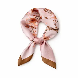 Mylinsé Dames Haarsjaal - Neksjaal - Vierkant 70x70 Cm - Magnolia Bloesem - Roze - Feestelijke Sjaal - Gebloemde Sjaal