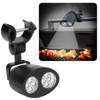 Led Bbq Lamp Met Verstelbare Klem - Buitenverlichting Voor Terras En Parasol - 2 Lichtbundels Met 5 Led's - Kantelbaar - Abs Materiaal - Barbecue Lamp