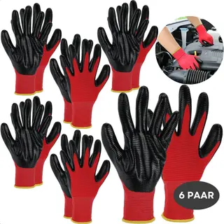 Cheqo® Werkhandschoenen 6 Paar - Bouw Handschoenen Set - Veiligheidshandschoenen Zwart Rood - Maat M L Xl - Werk Handschoenen