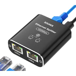 Sounix Ethernet Gigabit Netwerksplitter - 1000 Mbps Internet - Ethernet Switch Met Usb-Voedingspoort - 1 Naar 2 - Netwerk Splitter - Zwart