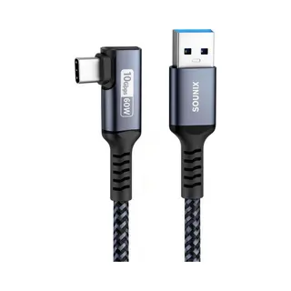 Sounix Usb C Kabel - Usb 3.2 Naar Usb C - 2 Meter - Usb C Naar Usb A - Usb 3.2 - Snellader - Oplader - Oplaadkabel - L Shape - Gevlochten Nylon