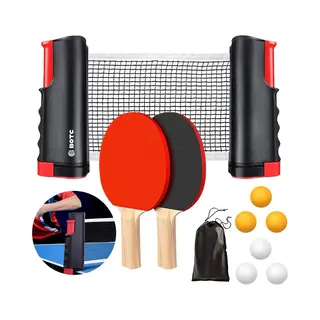 Botc Tafeltennis Set - 2 Tafeltennisbatjes - 6 Pingpongballen - 1 Tafeltennisnet Uitschuifbaar - Zwart