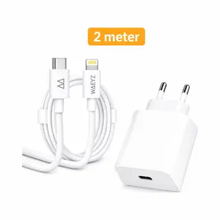 waeyz 20W Usb-C Snellader + 2 Meter Usb-C Naar Compatible Lightning Kabel – Pd Oplader Adapter Set – Geschikt Voor IPhone 14/13/12/11/X En IPad