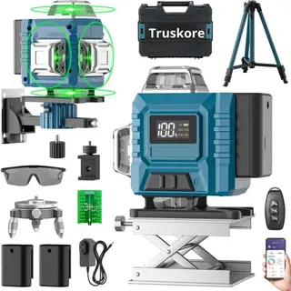 Truskore Kruislijnlaser Met Statief - 4 Tot 16 Lijnen - 4D Professionele Bouwlaser - 50 Meter Meetbereik - Zelfnivellerend - 360 Graden - Laser