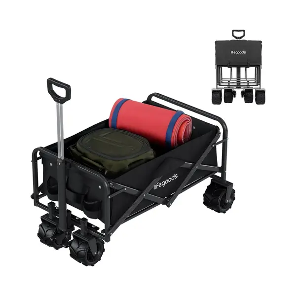 LifeGoods Bolderkar Opvouwbaar - 94L - 80KG Draagkracht - 98x59x107CM - Stevige Wielen Met Rem - Inklapbare Bolderwagen Met Wasbare Hoes - Zwart thumbnail