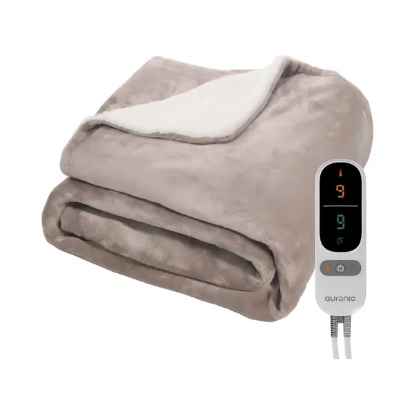 Auronic Elektrische Deken - 180 X 130 Cm - 1 Persoons Warmtedeken - 9 Warmte En Timerstanden - Verwarmingsdeken - Sherpa Fleece - Taupe thumbnail