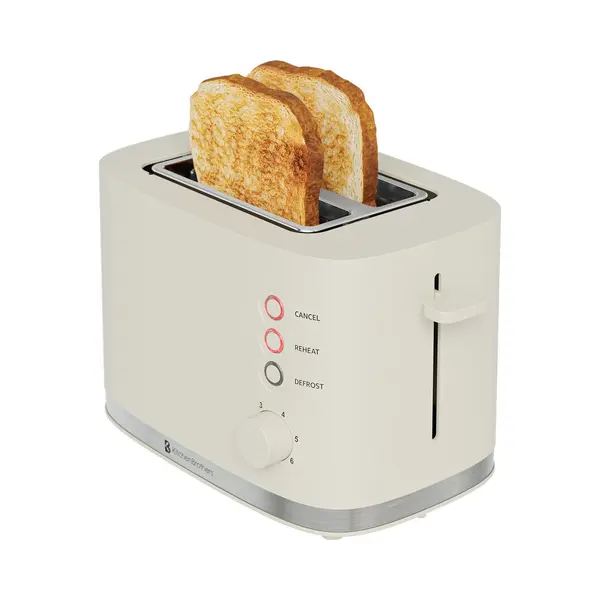 KitchenBrothers Toaster - Toaster - 6 Einstellbare Wärmestufen - 2 Extra Breite Schlitze - 870W - Beige thumbnail