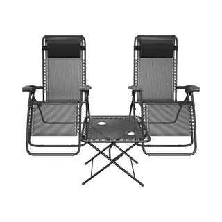 LifeGoods Ligstoelen - Opvouwbaar - Complete Set - Met Bijzettafel - 30°-90° Verstelbaar - Tuinstoelen - Metaal - Zwart