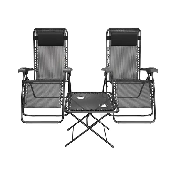 LifeGoods Ligstoelen - Opvouwbaar - Complete Set - Met Bijzettafel - 30°-90° Verstelbaar - Tuinstoelen - Metaal - Zwart thumbnail