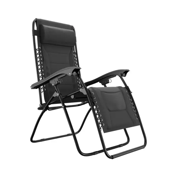 LifeGoods Lounger Comfort - Klappbar - 30°-90° Verstellbar - Tassen- Und Telefonhalter - Gartenstuhl - Schwarz thumbnail