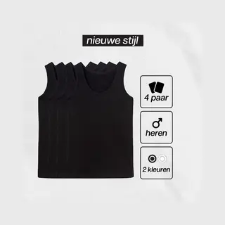 Marco Rossi Premium Kwaliteit - Onderhemden - Hemden Heren - Onderhemd Heren - 100% Katoen - Zwart - 4 Pack - Maat L