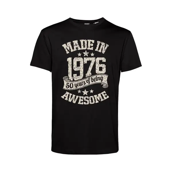 Vundy T-shirt Made In 1976 | 50 Jaar Shirt | Verjaardag Cadeau Voor Mannen | Zwart | Maat L thumbnail