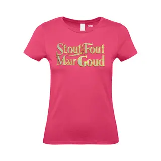 Vundy Dames T-shirt Gouden Tekst Met Diamantjes | Toppers In Concert 2025 | Stout & Fout Maar Goud | Foute Party Shirt | Fuchsia Dames | Maat Xxxl