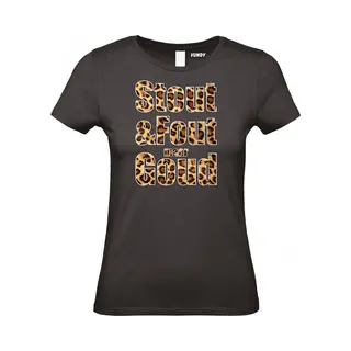 Vundy Dames T-shirt Panter Print Stout & Fout Maar Goud | Toppers In Concert 2025 | Stout & Fout Maar Goud | Foute Party Shirt | Zwart Dames | Maat Xs