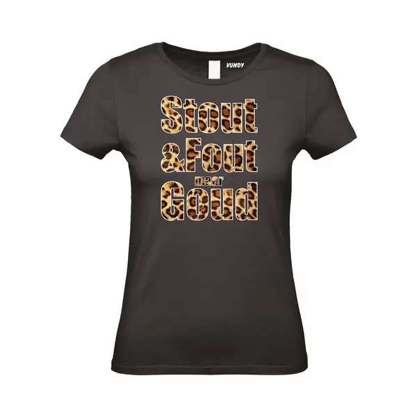 Vundy Dames T-shirt Panter Print Stout & Fout Maar Goud | Toppers In Concert 2025 | Stout & Fout Maar Goud | Foute Party Shirt | Zwart Dames | Maat Xxl thumbnail