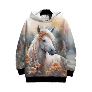 Hoodie Paard - Bloemen - Vest - Sweater - Outdoor Trui - Trui - Sweatshirt - 13/14 Jaar