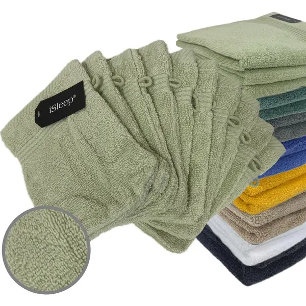 ISleep Terry Washandje - 10 Stuks - 16x22 Cm - Licht Groen thumbnail
