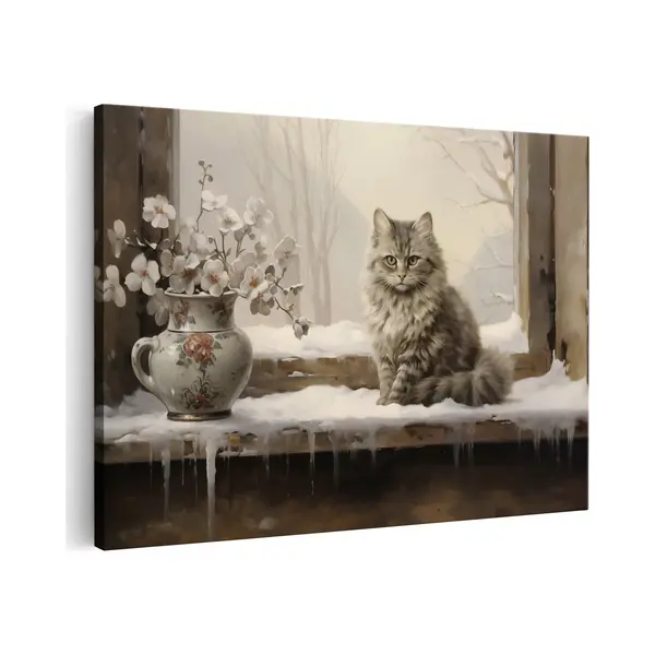 Artaza Canvas Schilderij Kat Bij Het Raam In De Winter - Kerst - 60x40 - Foto Op Canvas - Canvas Print thumbnail